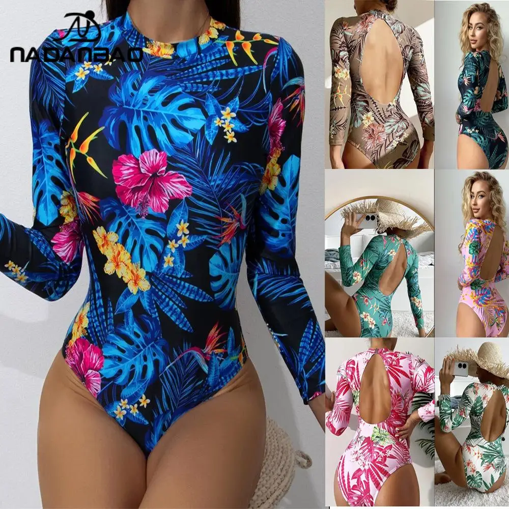 Top Trends: NADANBAO Women Long Sleeves One Piece Swimsuits Sexy Backless Swimwear Printing Body Suits Bathing Suit Summer Beach Wear Shoppable Styles