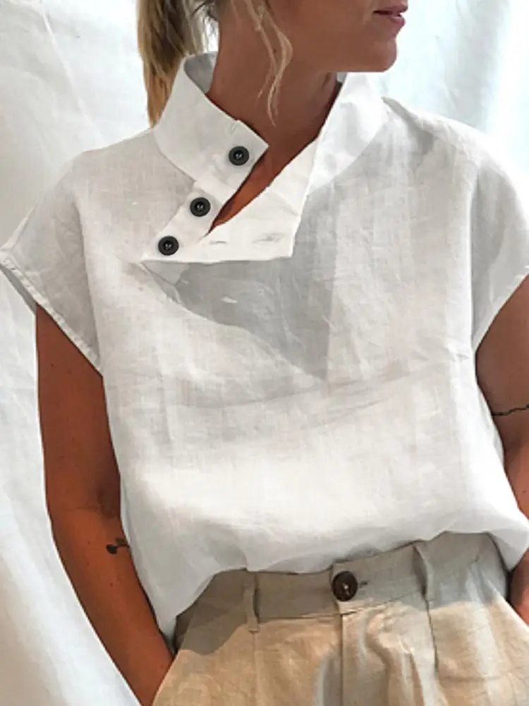 Top Trends: Celmia Fashion Women Blouses 2024 Summer Cotton Linen Blusas Mujer Stylish White Shirt Elegant Short Sleeve Tunics Lightweight Shoppable Styles