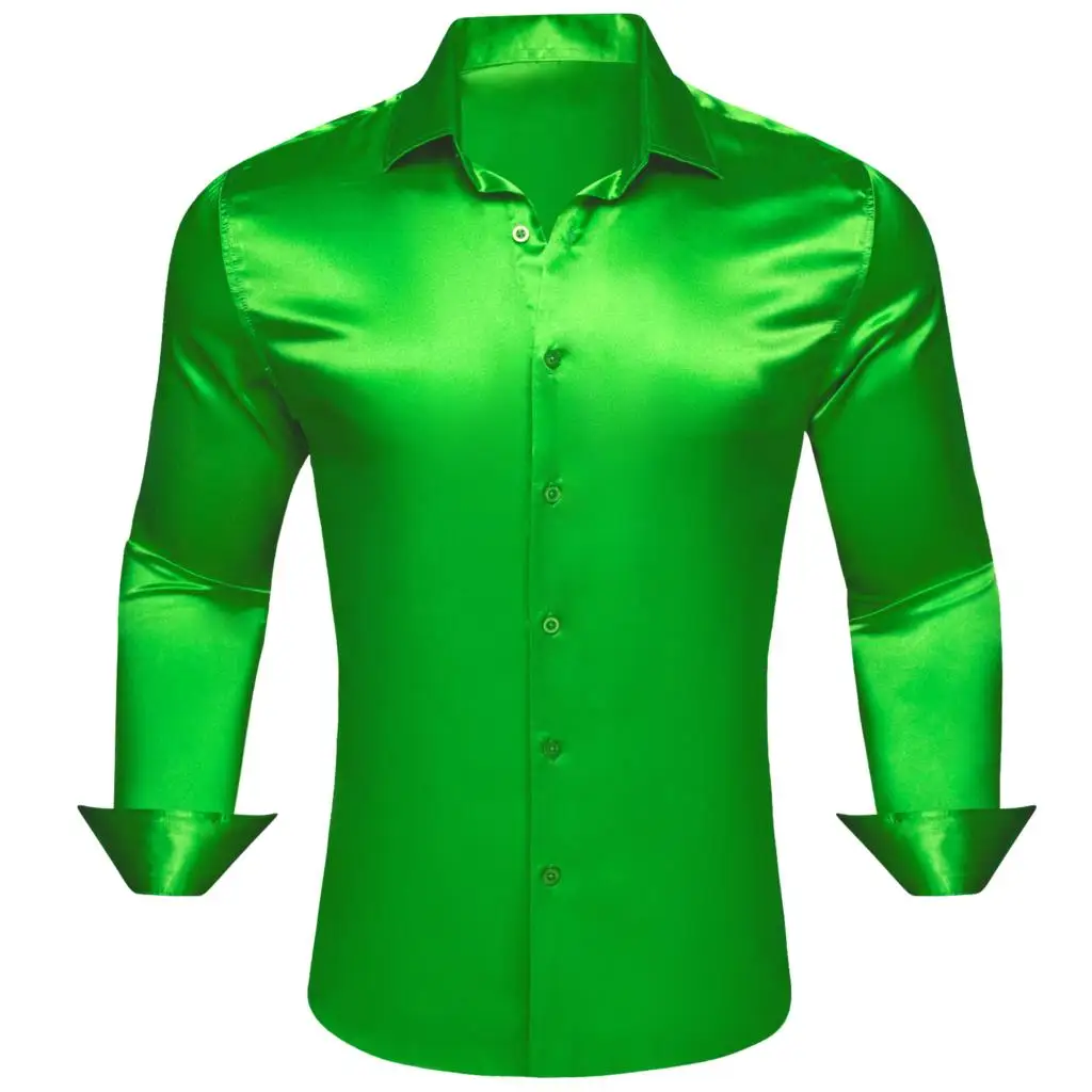 Top Trends: Luxury Men's Shirts Long Sleeve Solid Satin Silk Green Business Daily Bloues Regular Slim Fit Turn Down Collar Tops Barry Wang Shoppable Styles