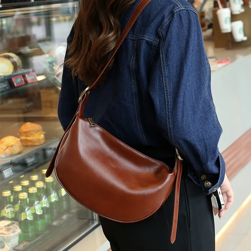 Top Trends: Women&#039;s Underarm Genuine Leather Handbag Dumpling 2024 Crossbody Messenger Bag High-capacity Commuting Lady Casual Shoulder Bag Shoppable Styles