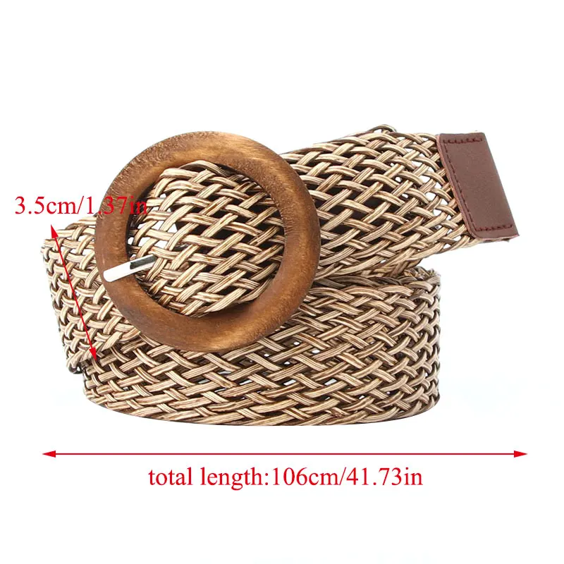 Top Trends: Vintage Braided Waist Belt Summer Solid Female Belt Round Wooden Buckle Fake Straw Wide Elasticity Belts For Women Shoppable Styles - Image 6