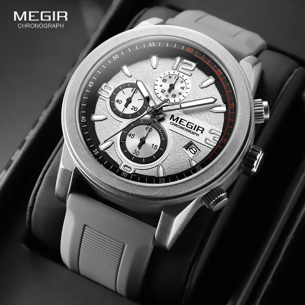 Top Trends: MEGIR Gray Sport Watch Men Fashion Military Analog Chronograph Quartz Wristwatch With Auto Date Luminous Hands Silicone Strap Shoppable Styles