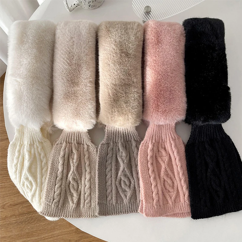 Top Trends: Solid Color Faux Rabbit Fur Collar Cross Neck Protect Warm Shawl Thicken Outdoor Neck Scarf Fluffy Knitting Woolen Cross Muffler Shoppable Styles