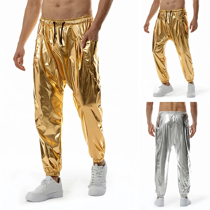 Top Trends: Men&#039;s Metal Shiny Jogging Pants Night Club Disco Party Elastic Pants Gold Silver Shoppable Styles