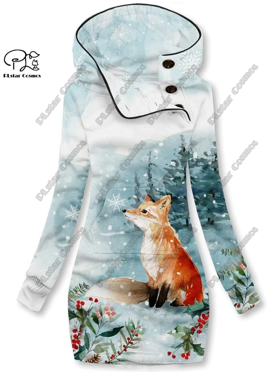 Top Trends: 3D Printing Christmas Snowflake Animal Series Cute Fox Pattern Special Collar Women's Long Sweater Dress Casual And Warm Shoppable Styles