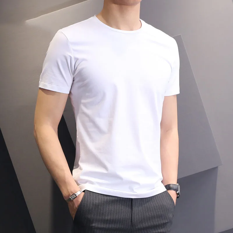 Top Trends: Men's Solid Color White Short Sleeve T-shirt Summer Korean Version Slim Trend Handsome Crew Neck Half Sleeve T-shirt Shoppable Styles