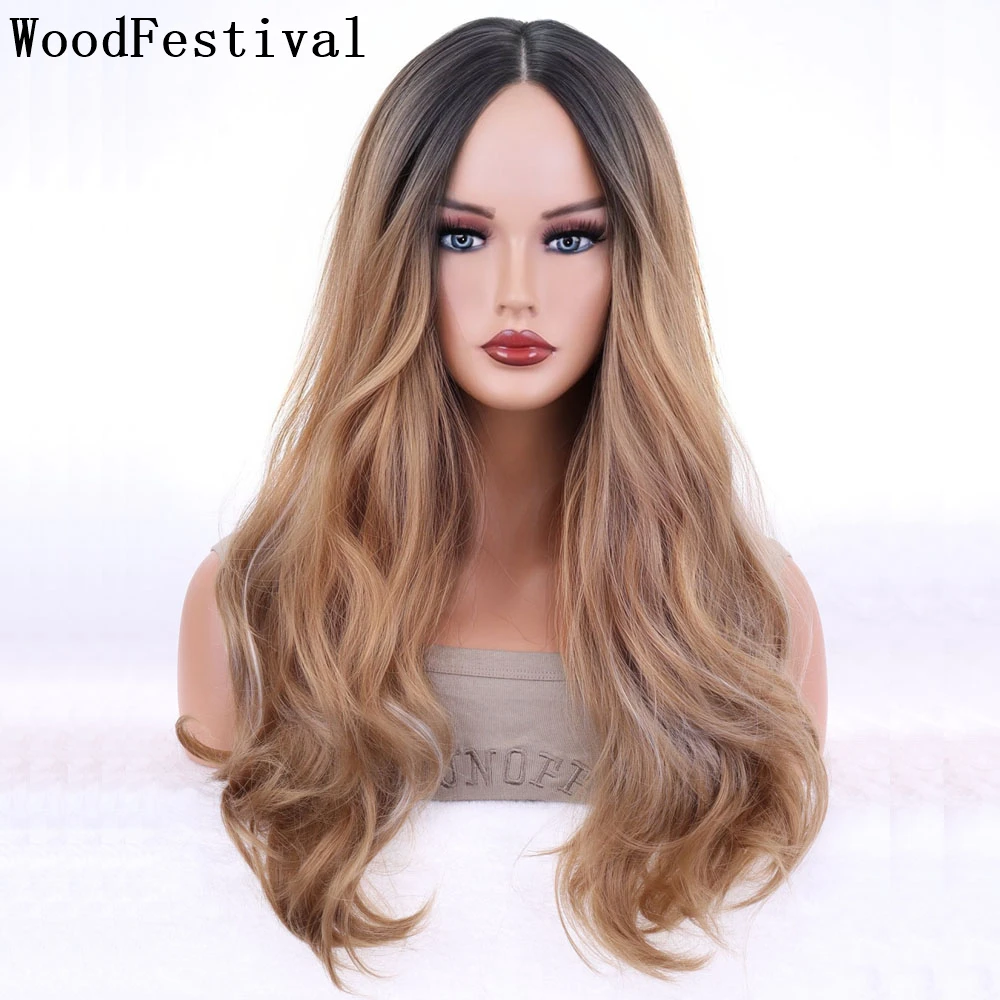 Top Trends: WoodFestival Synthetic Hair Wigs For Women Ombre Blonde Wig Cosplay Long Wavy Pink Black Blue Purple Red Grey Green Rainbow Shoppable Styles