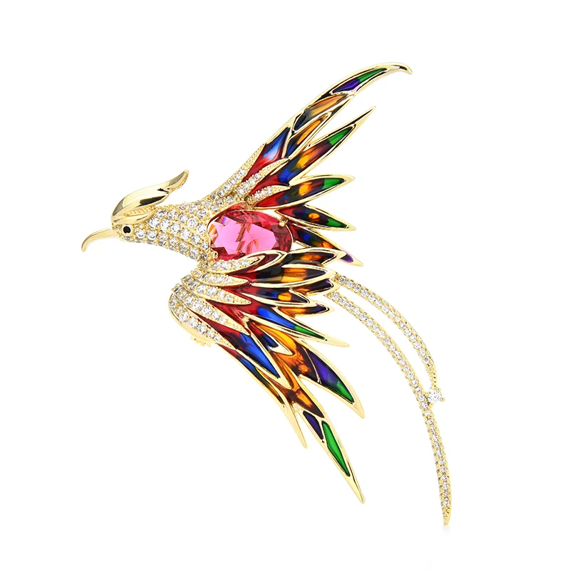 Top Trends: Wuli&baby Crystal Phoenix Bird Brooches For Women Men 5-color Enamel Flying Beauty Bird Party Office Brooch Pin Gifts Shoppable Styles