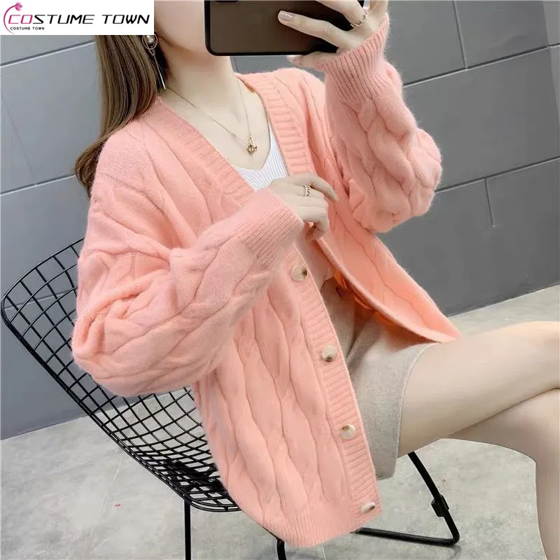 Top Trends: Spring Clothes Thickened Fried Dough Twist Knitting Cardigan Women&#039;s Sweater Loose Wear New Autumn And Winter Coat Top Shoppable Styles