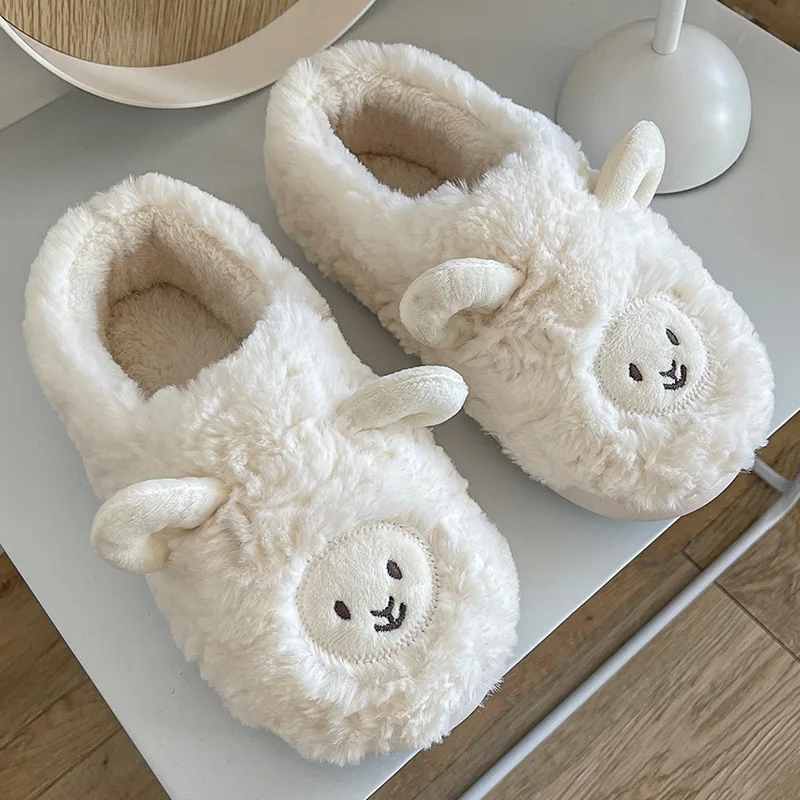 Top Trends: Comwarm Cartoon Plush Slippers For Women Men Winter Warm Fluffy Faux Fur Slippers Cute Sheep Indoor Home Couple Cotton Slippers Shoppable Styles - Image 2