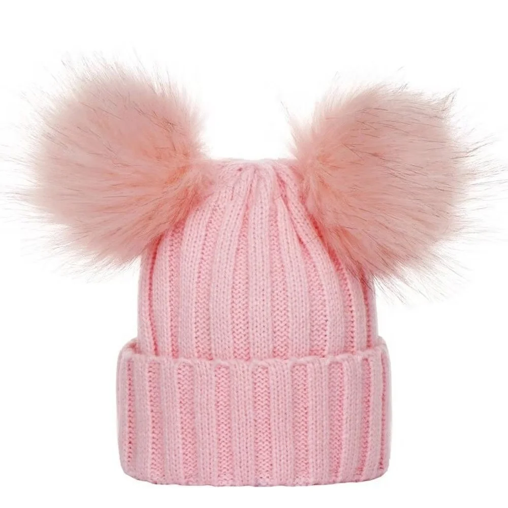 Top Trends: Children's Winter Warm Knitted Beanie Hat For Girls Double Pompom Baby Hats Solid Warm Cute Furry Balls Bonnet Cap Kids Gifts Shoppable Styles - Image 6