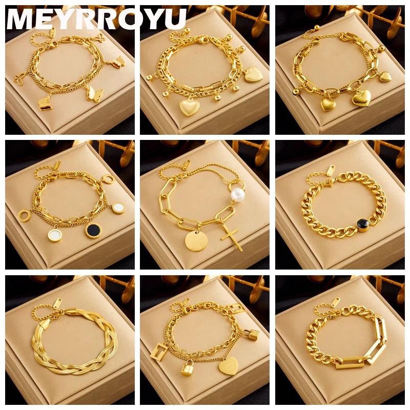 Top Trends: MEYRROYU 316 Stainless Steel Butterfly Heart Belt Twist Multilayer Chain Bracelet For Women Jewelry Party Gifts Bijoux Pulsera Shoppable Styles