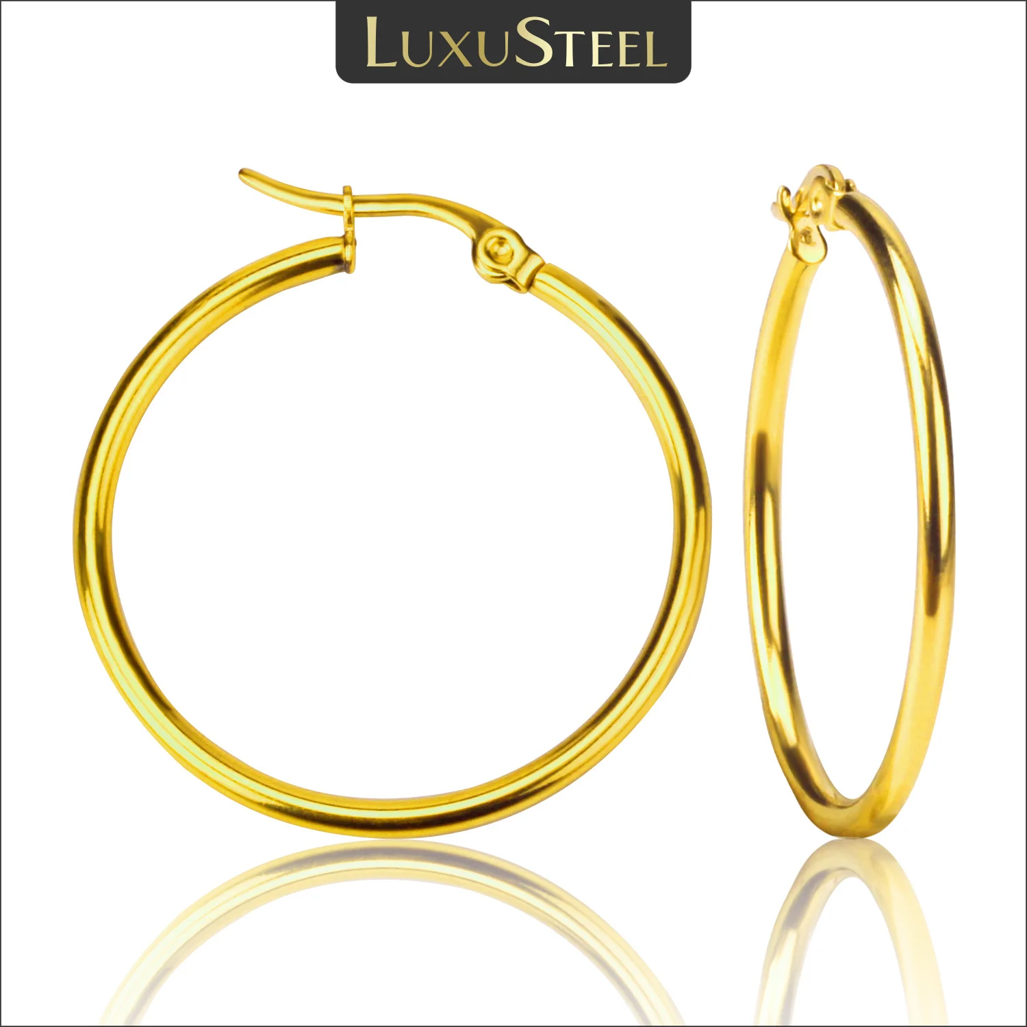 Top Trends: LUXUSTEEL Gold Color Stainless Steel Hoop Earrings For Women Men Big / Small Circle Round Ear Jewelry Bijoux Acier Inoxidable Shoppable Styles