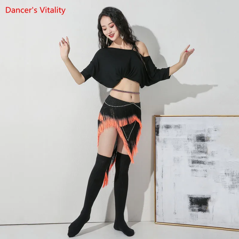 Top Trends: Belly Bance Suit Modal Top Short Sleeve Or Tassel Skirt Practice Clothes Female Temperament Performance Exercise Clothing Shoppable Styles