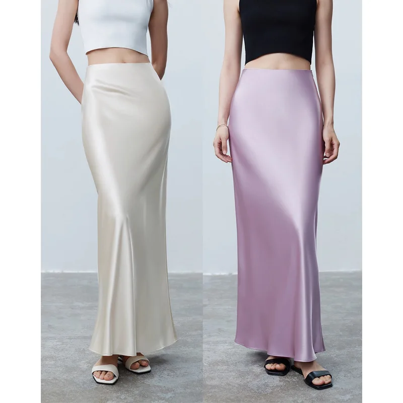 Top Trends: Maxi Satin Fake Silk Skirt Women's Summer High Waist Elegant Thin Step Fishtail Wrapped Hip Long Skirt Woman Shoppable Styles