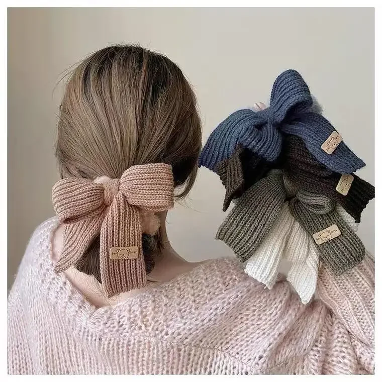 Top Trends: New Autumn / Winter Solid Lamb Wool Bowel Hair Rings Knitted Wool Bow Hair Tie Hair Accessories For Girls Hair Pin Shoppable Styles - Image 2