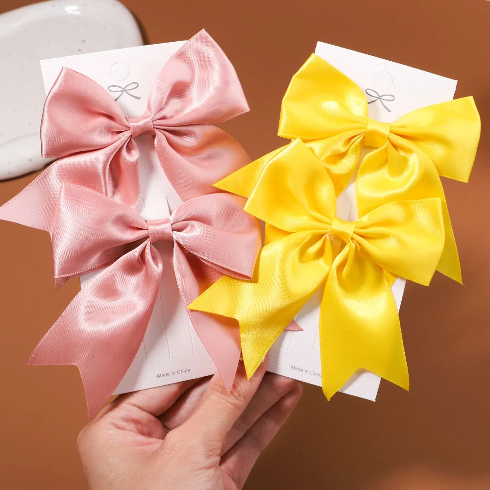 Top Trends: Wholesale 2Pcs Baby Bows Hair Clip For Kids Girls Solid Color Hairpins Barrettes Handmade Headwear Hair Accessories 4.52Inches Shoppable Styles