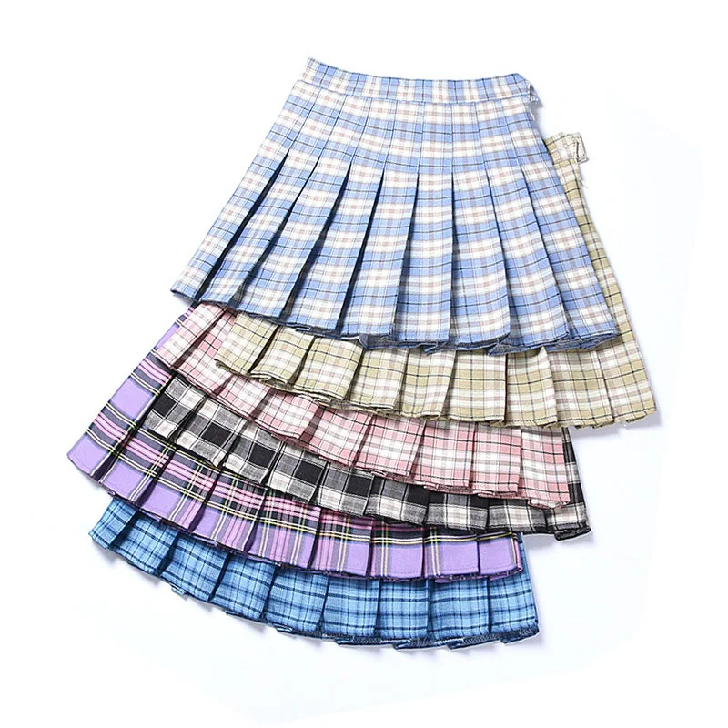 Top Trends: Plaid Pleated Skirts Women High Waist A-Line Skirt Harajuku Preppy Style Woman Mini Skirts Fashion Sexy Skirt For Women Clothing Shoppable Styles