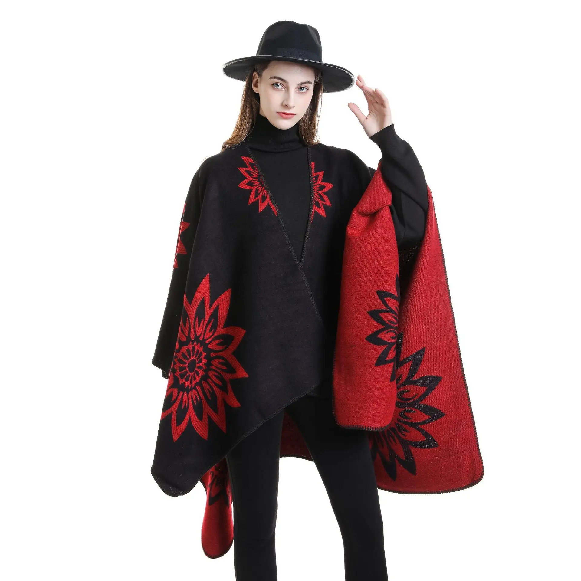 Top Trends: Women Cashmere Feel Shawl Lady Double-sided Winter Cape Spring Autumn Retro Cardigan Sunflowers Cloak Soft Large Blanket New In Shoppable Styles