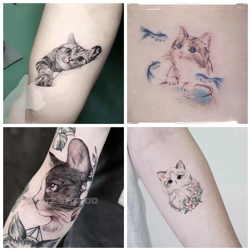 Top Trends: 4pc Cute Cat Waterproof Temporary Tattoos Stickers For Kids Cartoon Fake Tattoo For Woman Faux Tatouage Sexy Body Art Tatuagem Shoppable Styles