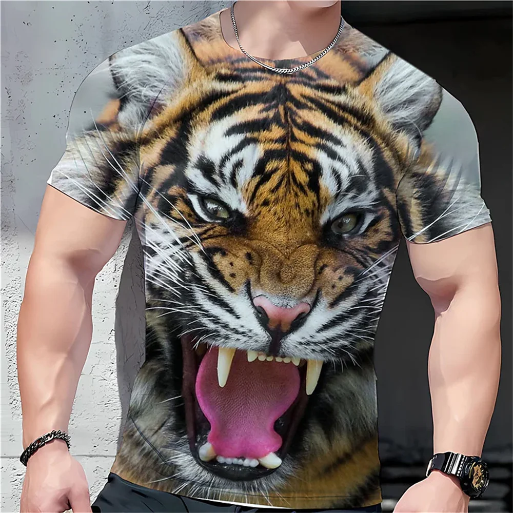 Top Trends: Tiger Print Top Men's T-shirt Harajuku 3d Tee Clothing Animal Short Sleeve Clothing Summer Oversized Male Vintage Shirt Pullover Shoppable Styles