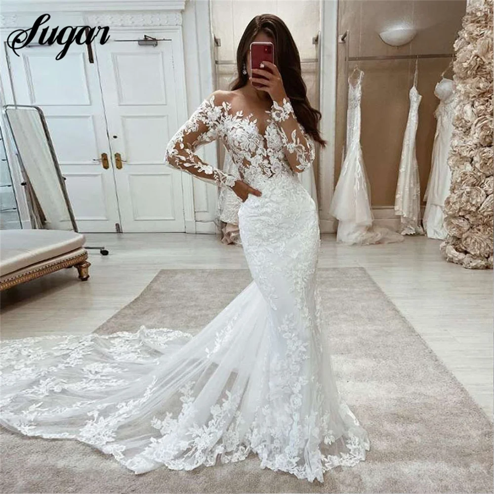 Top Trends: Boho Wedding Dresses Mermaid Lace Long Sleeves Wedding Gown Vintage White Ivory Custom Made Luxury Bridal Dress Vestido Novia Shoppable Styles