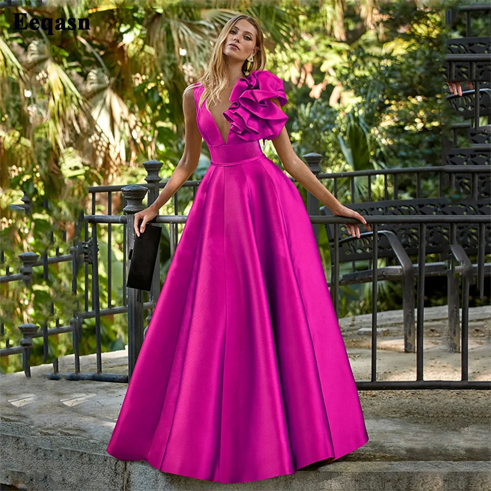 Top Trends: Eeqasn Fuchsia A Line Prom Gowns Satin Draped One Shoulder Long Women Party Dresses Formal Prom Dress Special Occasion Outfits Shoppable Styles