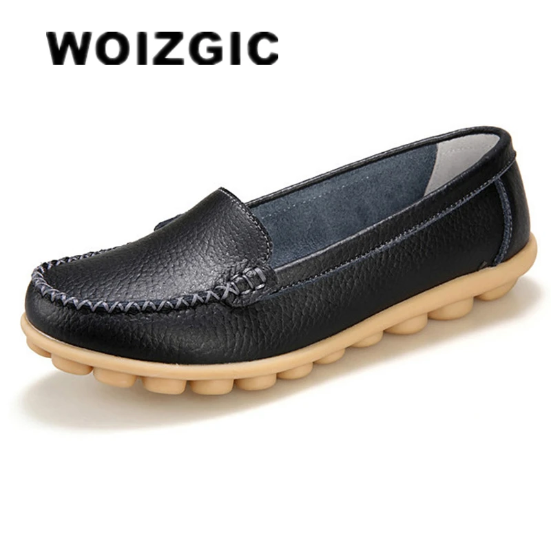 Top Trends: WOIZGIC Female Ladies Women Mother Genuine Leather Shoes Flats Loafers Slip On Moccasin Sapatos Femininos Size 41 42 XLZ-918 Shoppable Styles