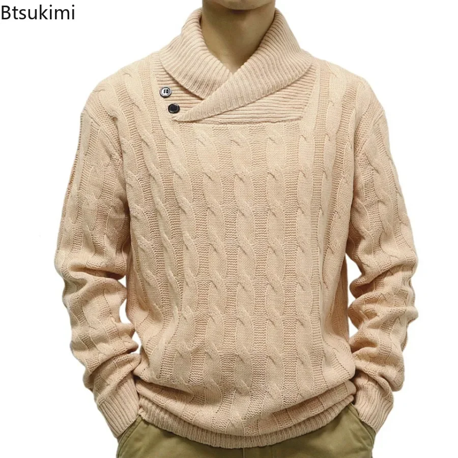 Top Trends: New2024 Men's Casual Knitted Sweater Jackets Autumn Winter Thicken Twist Tops Sweater V-neck Youth Solid Knit Pullovers Sweater Shoppable Styles