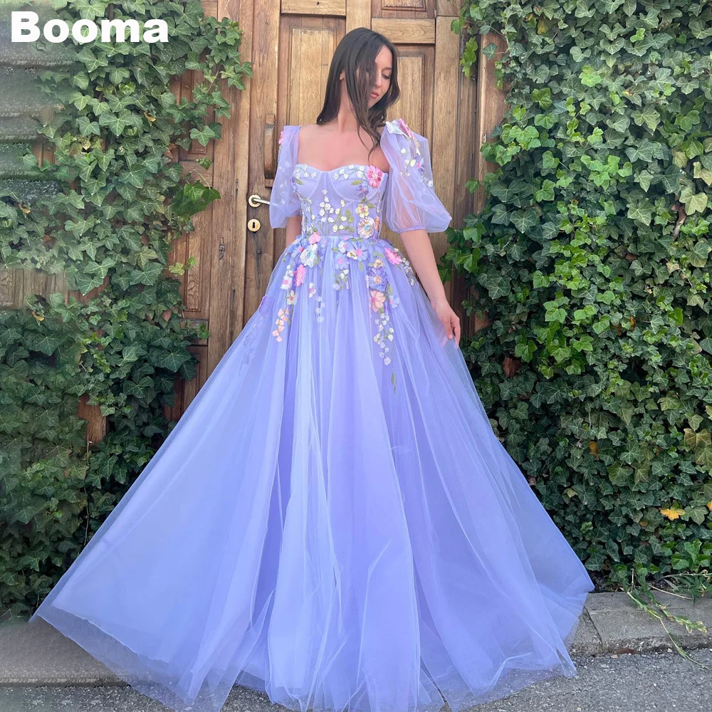 Top Trends: Booma Lavender Fairy Long Prom Dresses For Graduation Short Puff Sleeves 3D Flower Evening Dresses A Line Formal Party Gowns Shoppable Styles