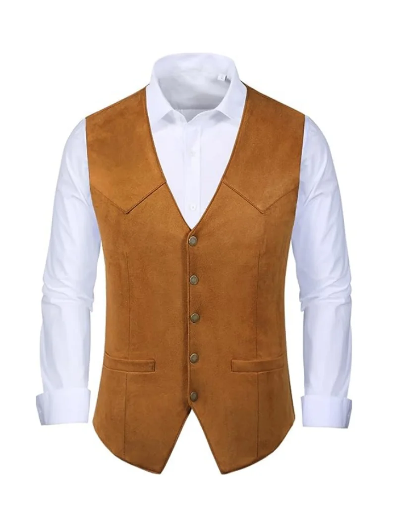 Top Trends: Men's Suede Leather Vest Vintage Denim Sleeveless Jacket Slim Fit Wedding Vest Vests For Men Suits High Quality Steampunk Man Shoppable Styles