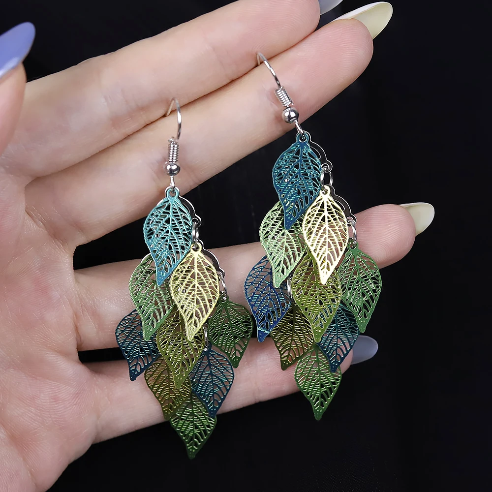 Top Trends: Ethnic Style Drop Earrings Small Nine Leaf Accessories Leaves Earring Bohemian Jewelry Dangle Earrings Exaggerated Women Gift Shoppable Styles