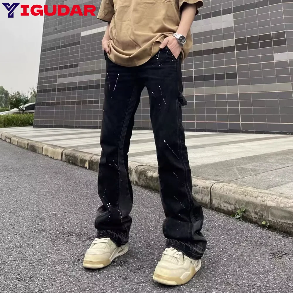 Top Trends: Men Jeans Elastic Waist Flare Pants Men Loose Wide Leg Casual Suit Pants Streetwear Trumpet Trousers Y2k Pantalones Hombre Shoppable Styles