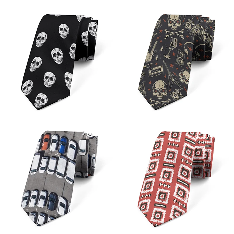 Top Trends: New Funny Skull Print Tie For Men 8CM Slim Business Formal Dating Polyester Necktie Bar Club Birthday Party Fashion Tie Gravatas Shoppable Styles