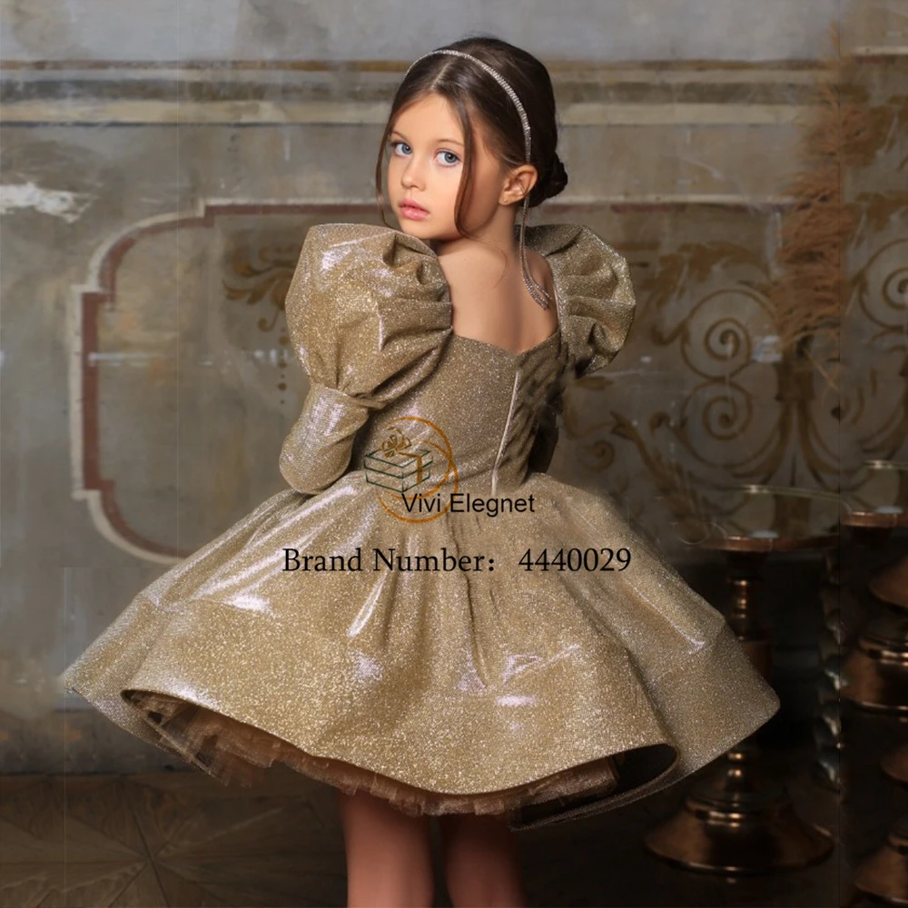 Top Trends: Champagne Tiered Puff Sleeve Flower Girl Dresses With Zipper Back Tutu Strapless Christmas Gown Bow New فساتين اطفال للعيد Shoppable Styles