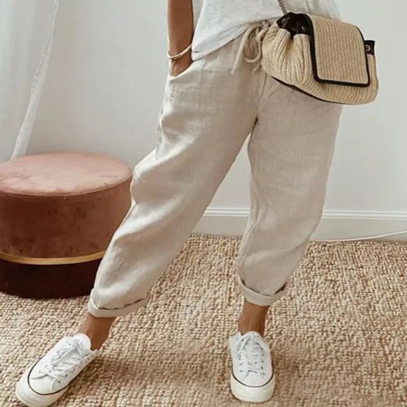 Top Trends: New Women Cotton Linen Pants Summer Loose Trousers Female Vintage Ankle-Length Wide Leg Trousers Fashion Office Ladies Bottom Shoppable Styles