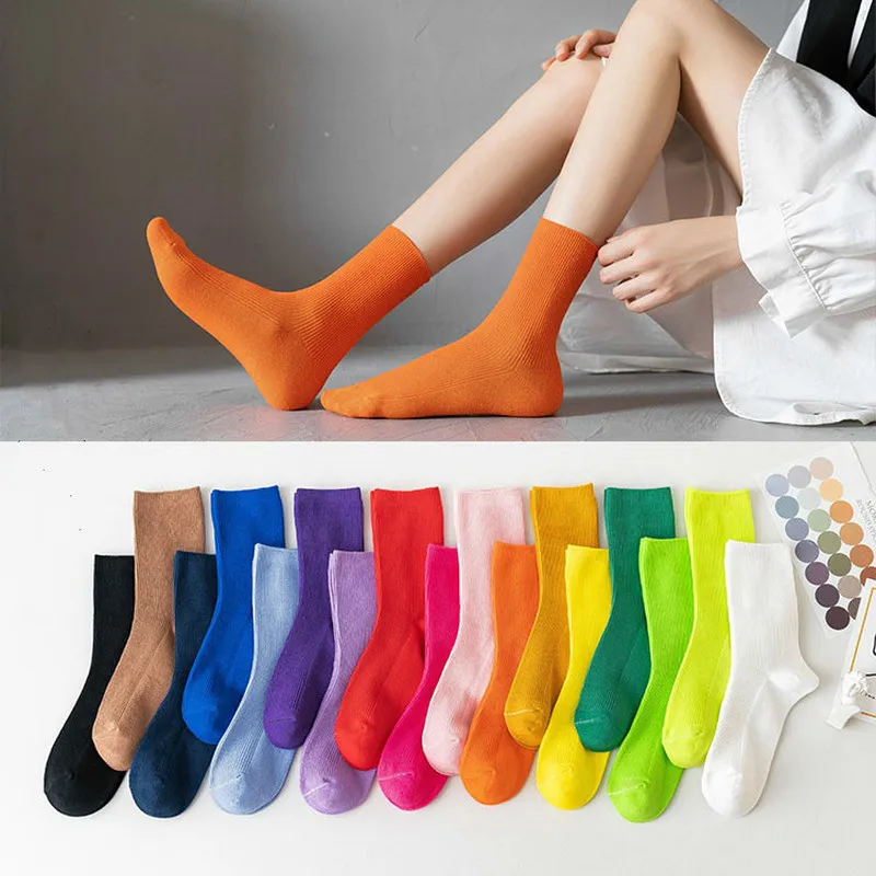 Top Trends: Japanese Solid Color Kawaii Pink Socks Women Korean Candy Color Woman Socks Cotton For Spring Autumn 011402 Shoppable Styles