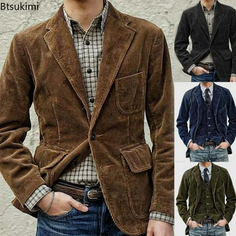 Top Trends: 2024 Autumn Winter Men&#039;s Coat Jackets Corduroy Casual Suits With Shoulder Pads Fashion Lapel Long-Sleeved Solid Jacket Models Shoppable Styles