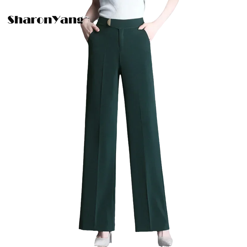 Top Trends: M-6XL Women Wide Leg Pants Spring Summer Office Wear Green Straight Pants Woman Vintage High Waist Female Trousers Mujer Shoppable Styles