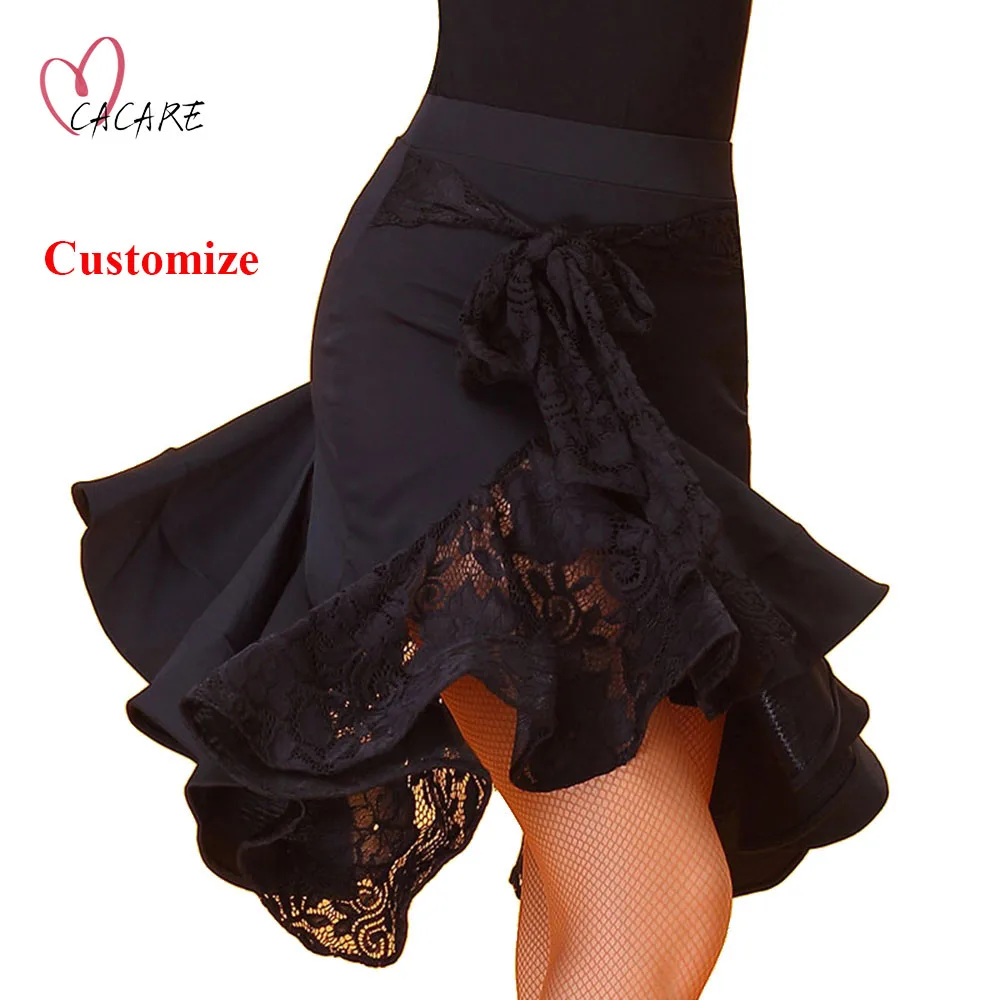 Top Trends: Latin Dance Skirt Latin Dance Costume Danse Latine Black Patchwork Meryl With Ruffled Lace Hem Belt Dancewear D1340 Customize Shoppable Styles