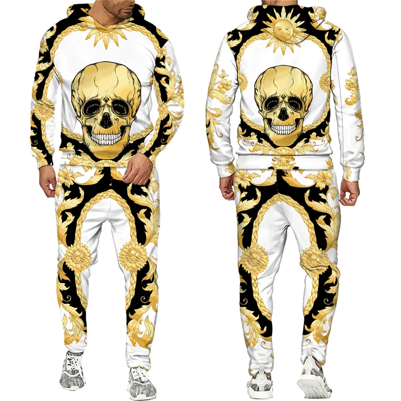 Top Trends: Men's Hoodie Pants Suit Leopard Golden Pattern Sportswear Set 3D Print Women Fashion Tracksuit Jogging Clothes For Men Clothing Shoppable Styles - Image 6