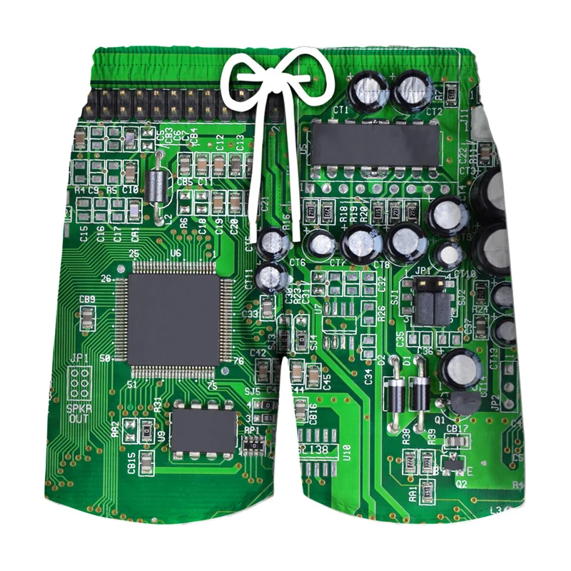 Top Trends: 3D Printing Electronic Chip Short Pants Men Summer Beach Shorts Cool Street Circuit Board Graphic Swimsuit Gym Surf Swim Trunks Shoppable Styles