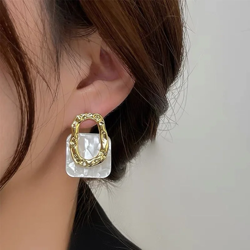 Top Trends: Korea Acrylic Resin Geometric Square Hanging Stud Earrings New Fashion Hollow Metal Trendy Earrings 2022 Jewelry Gift Shoppable Styles