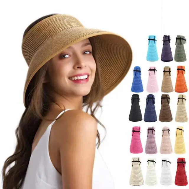 Top Trends: New Fashion Summer Straw Visors Caps Wide Large Brim Foldable Sun Hats For Women Girls Chapeau Femme UV Protection Beach Hat Shoppable Styles