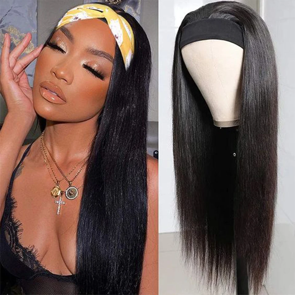 Top Trends: Headband Wigs For Women Straight Human Hair Wigs 22 Inch Glueless Wig Long Brazilian Hair Headband Wigs Put On & Go Black Wigs Shoppable Styles