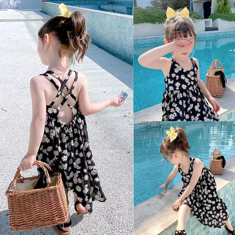 Top Trends: New Children Girls Splicing Daisy Dress Summer Kids Backless Dresses Child Costumes Outfits Beach Clothes Baby Girls Clothing Shoppable Styles