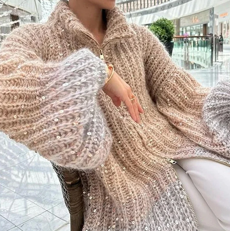 Top Trends: Party Loose Top Women 2023 Autumn Winter Elegant Small Fragrant Wind Comfortable Sequin V-Neck Long Sleeve Versatile Sweater Shoppable Styles - Image 3