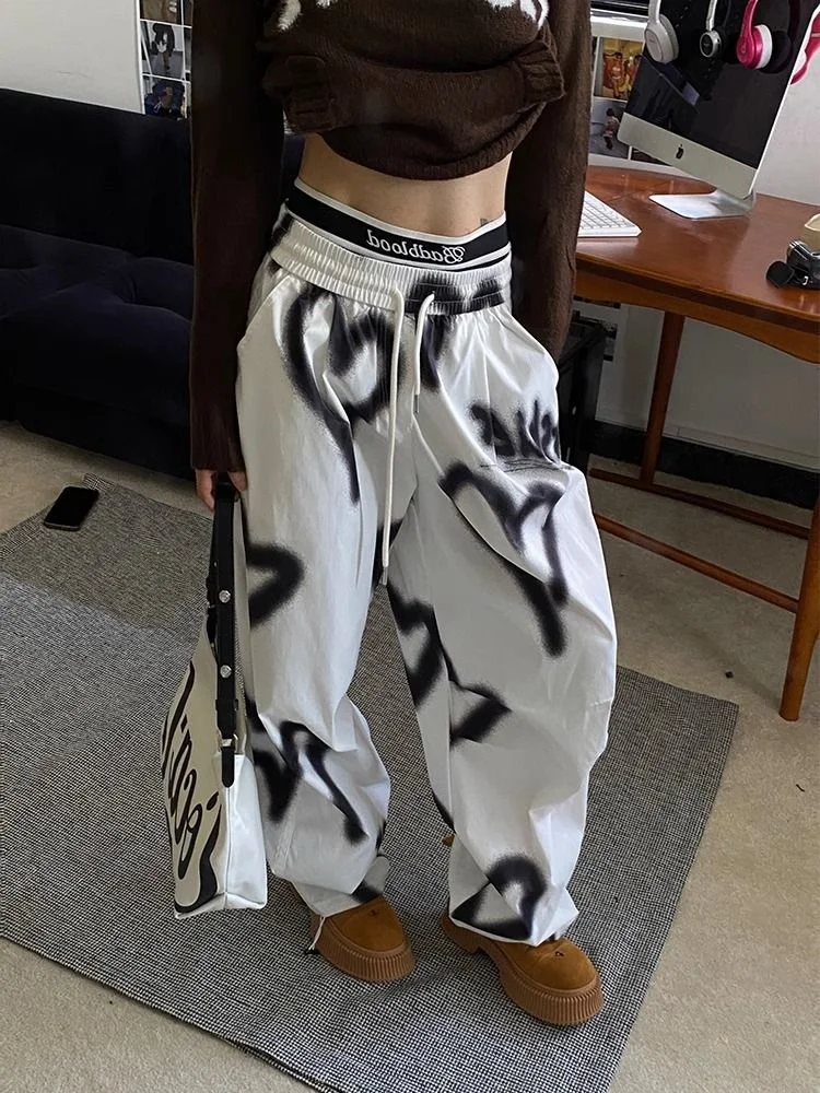 Top Trends: Goth Heart Graphic White Sweatpants Women Y2k Joggers High Waist Wide Leg Baggy Pants Korean Yk2 Hip Hop Trousers Emo Cargo Pant Shoppable Styles