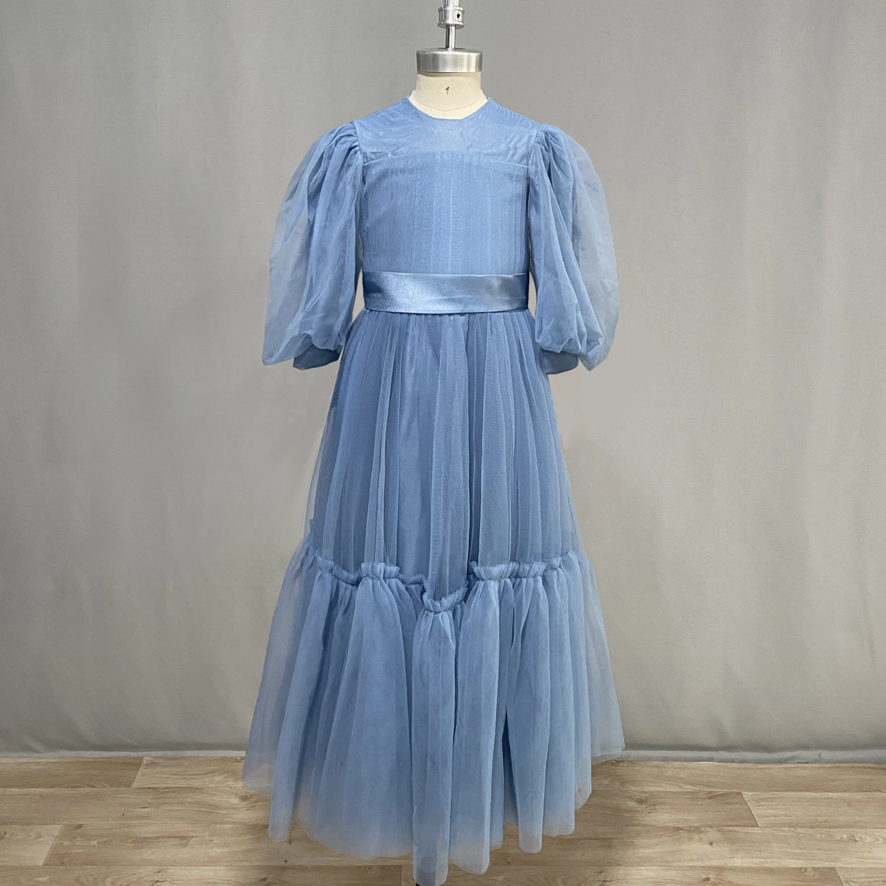 Top Trends: Dideyttawl Dusty Blue Tulle Short Puff Sleeves Flower Girl Dress Ruffles Pleated Floor Length Sashes Junior Concert Gown Shoppable Styles