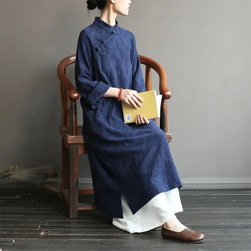 Top Trends: 2024 Traditional Vintage Qipao Robe National Cotton Linen Folk Dress Chinese Improved Jacquard Cheongsam Hanfu Retro Zen Clothes Shoppable Styles